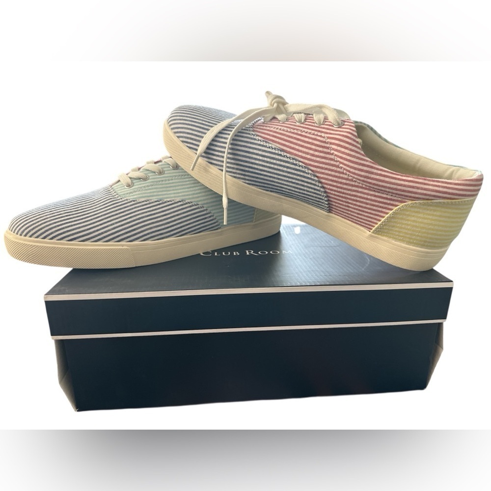 Club Room Men's Lance Colorblocked Lace-Up Sneaker Blue Stripe 11.5 New